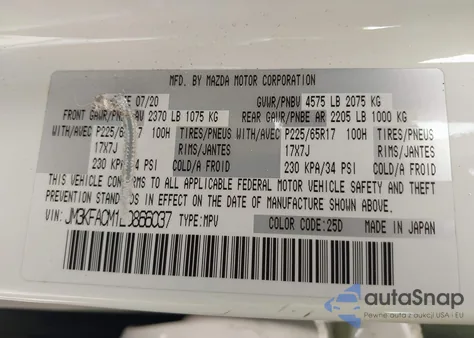 2020 Mazda Cx-5 Touring из США, поврежденный, VIN JM3KFACM1L0866037